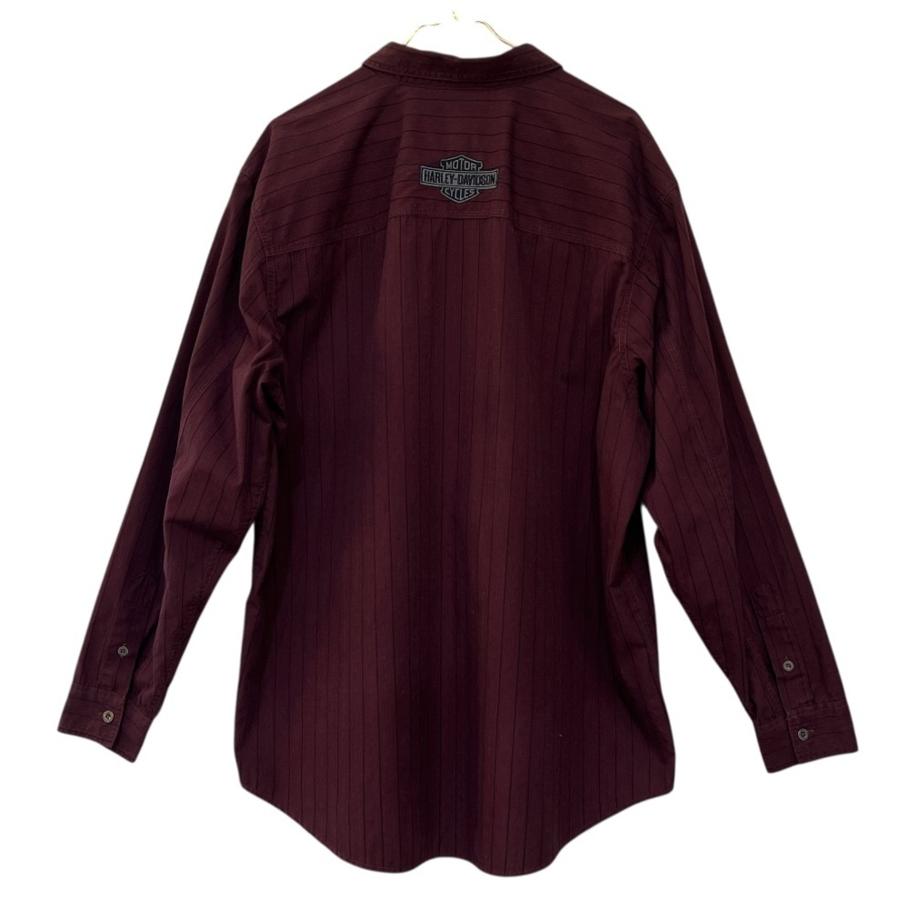 Harley-Davidson Burgundy Pinstripe Embroidered Long Sleeve Button Down Shirt - Picture 8 of 13